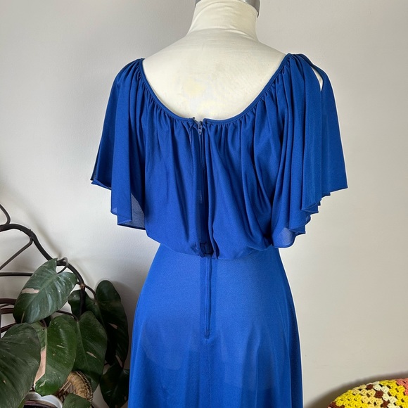 Vintage 70’s Young Edwardian Royal Blue Angel Sleeve Sheer Midi Dress - Picture 9 of 14